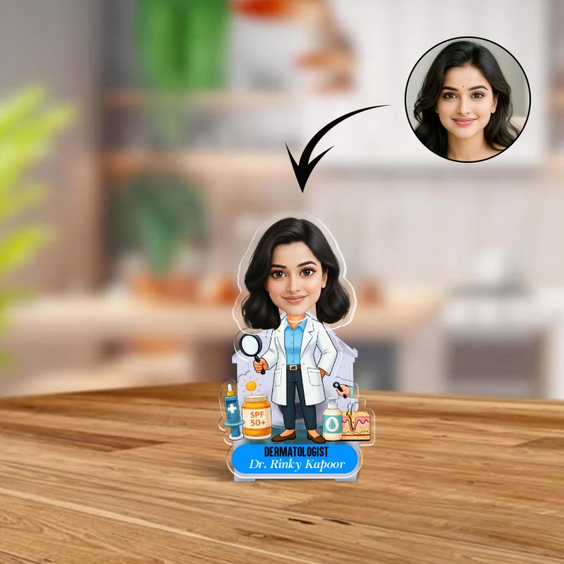 Personalized Dermatologist Female Doctor Caricature Tabletop Gift for Doctors, Skincare Professionals & Clinics Gift for Birthdays, Graduations or National Doctors' Day Battery Powered